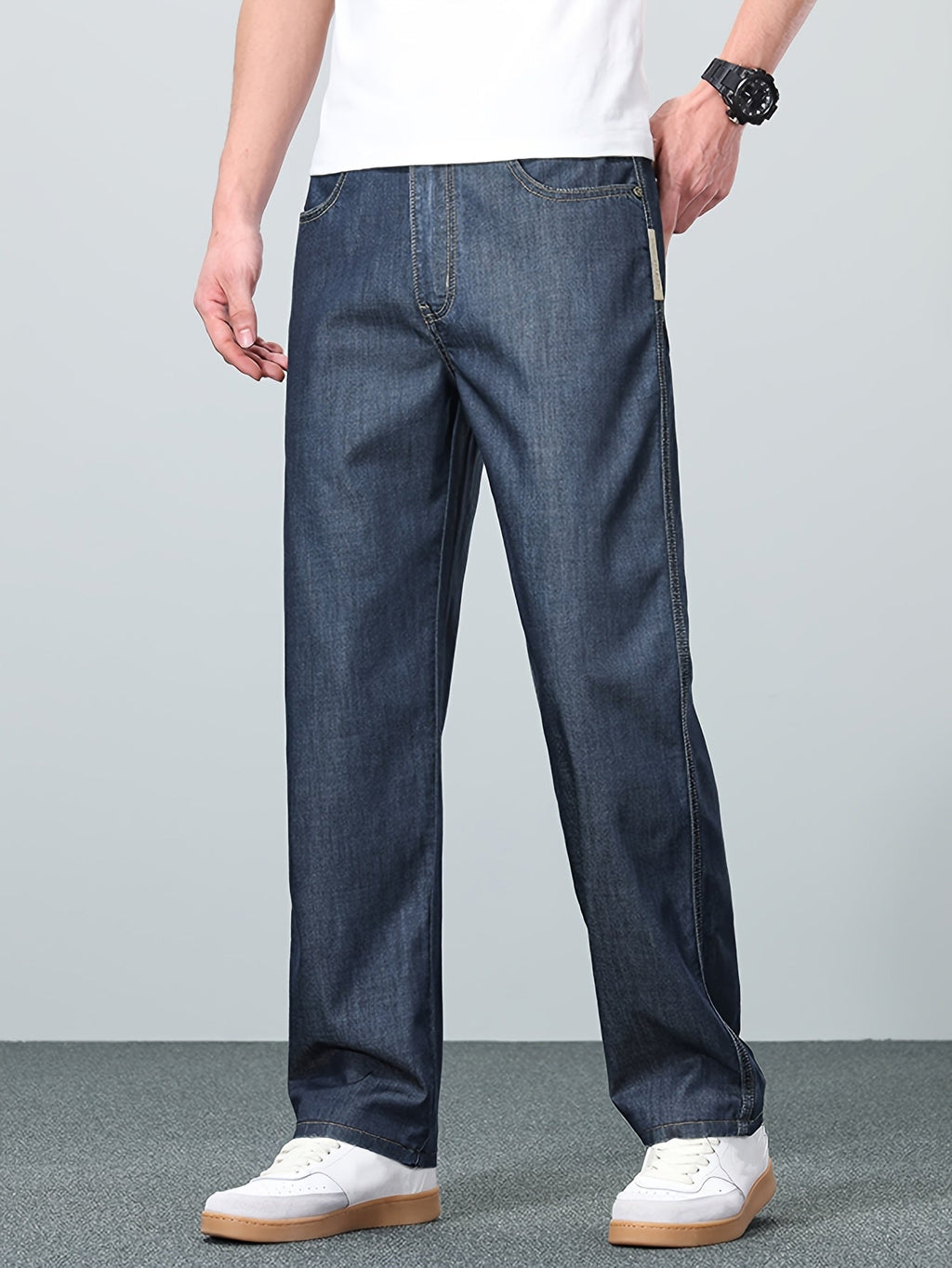 Straight-Leg Jeans Denim Men's Blue Relaxed Fit – Casual, Office, Everyday Wear · Werune