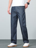 Straight-Leg Jeans Denim Men's Blue Relaxed Fit – Casual, Office, Everyday Wear · Werune