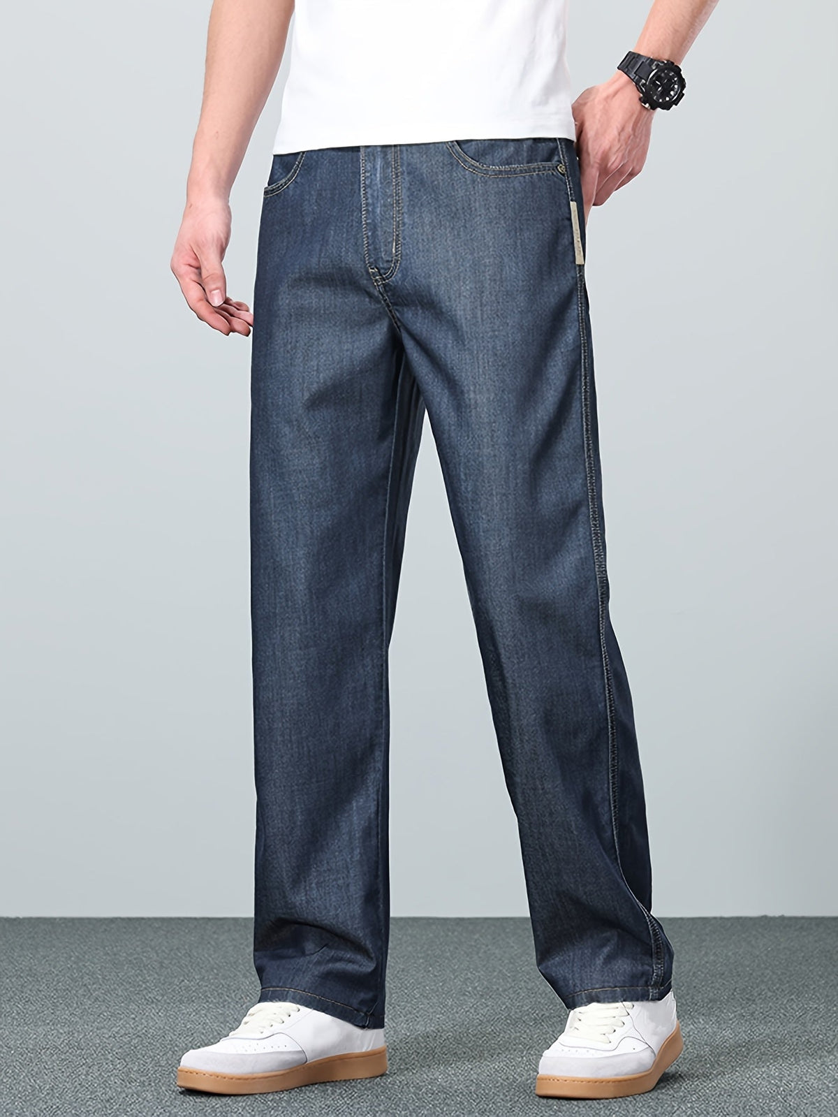 Straight-Leg Jeans Denim Men's Blue Relaxed Fit – Casual, Office, Everyday Wear · Werune