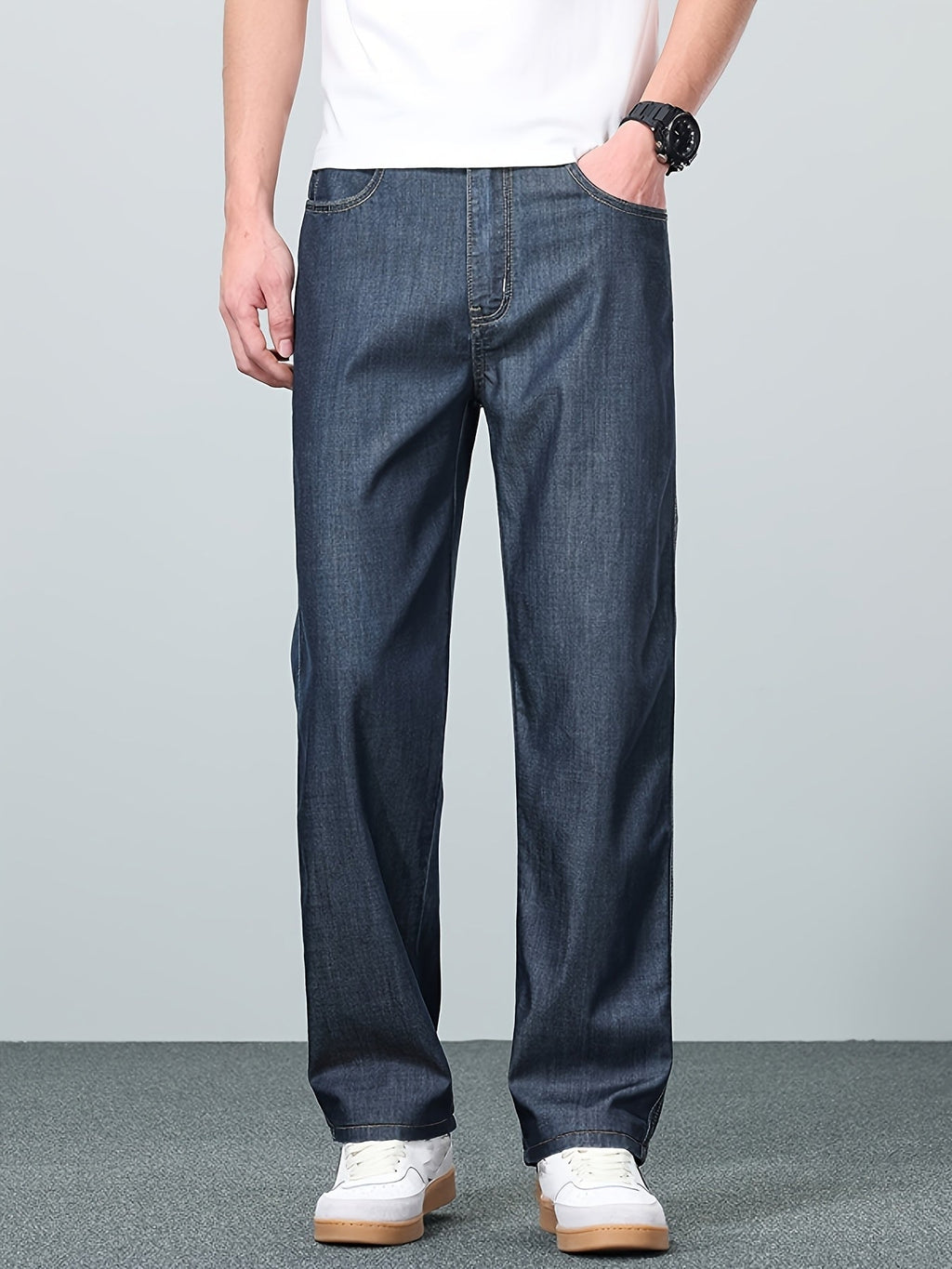 Straight-Leg Jeans Denim Men's Blue Relaxed Fit – Casual, Office, Everyday Wear · Werune