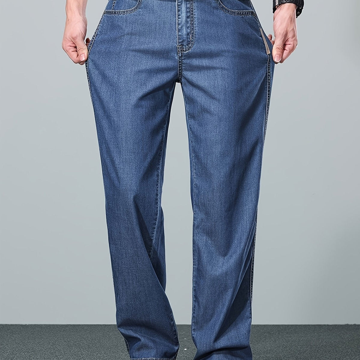 Straight-Leg Jeans Denim Men's Blue Relaxed Fit – Casual, Office, Everyday Wear · Werune