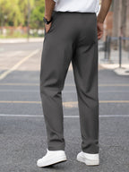 Straight-Leg Trousers Men's Tailored Dark Grey Formal Dress Pants – Office, Casual, Smart Wear, Gift