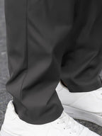 Straight-Leg Trousers Men's Tailored Dark Grey Formal Dress Pants – Office, Casual, Smart Wear, Gift