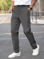 Straight-Leg Trousers Men's Tailored Dark Grey Formal Dress Pants – Office, Casual, Smart Wear, Gift