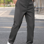 Straight-Leg Trousers Men's Tailored Dark Grey Formal Dress Pants – Office, Casual, Smart Wear, Gift
