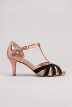 Strappy Heeled Sandals Rose Gold Pink T-Bar Women's – Wedding, Party, Office, Gift
