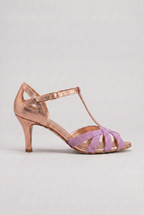 Strappy Heeled Sandals Rose Gold Pink T-Bar Women's – Wedding, Party, Office, Gift