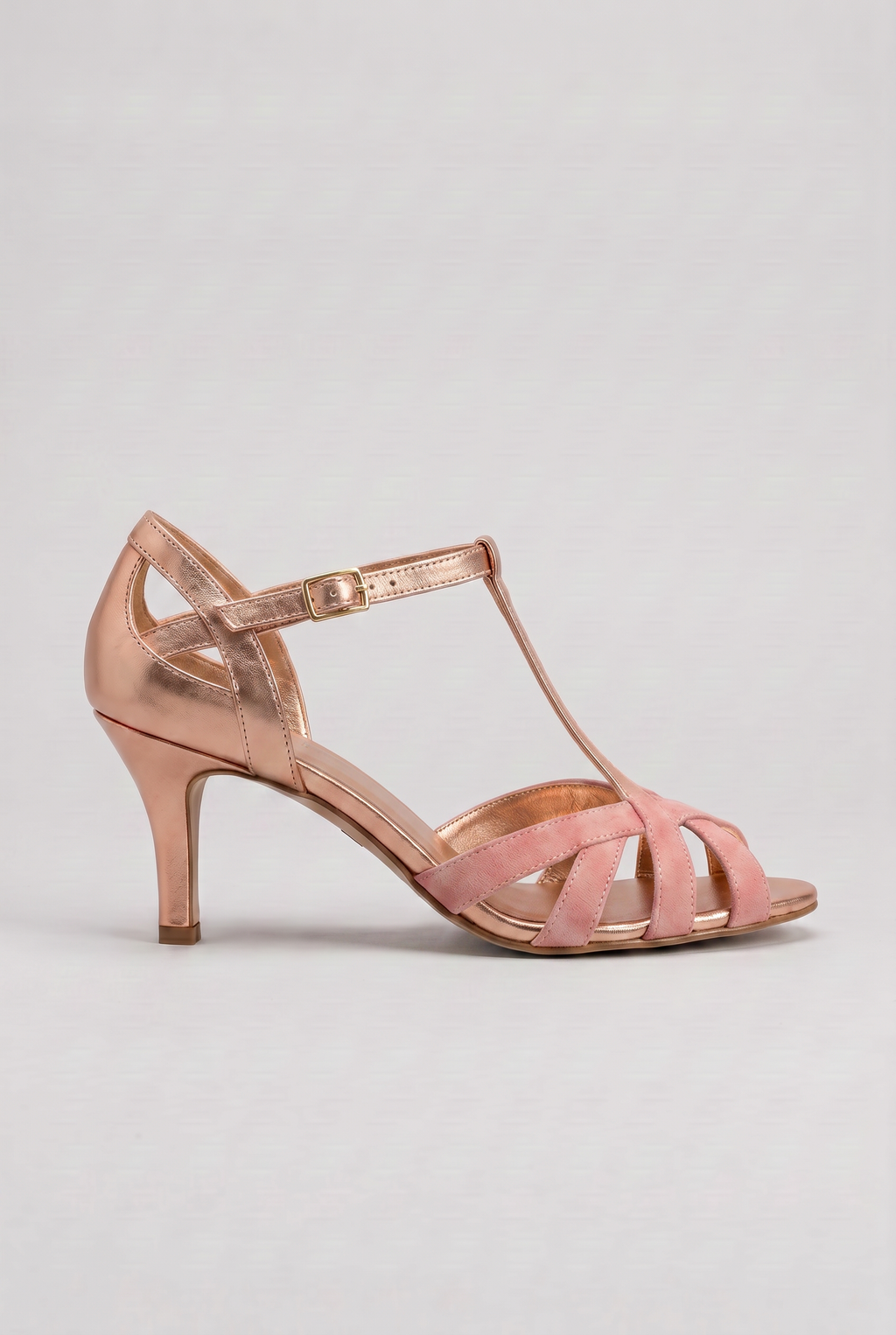 Strappy Heeled Sandals Rose Gold Pink T-Bar Women's – Wedding, Party, Office, Gift