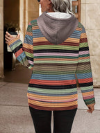 Striped Hoodie Textured Kangaroo Pocket Drawstring Women's – Casual, Everyday Comfort Layering