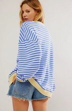Striped Sweatshirt Women's Oversized Pink Green Contrast Trim Drop Shoulder – Casual, Everyday