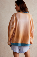 Striped Sweatshirt Women's Oversized Pink Green Contrast Trim Drop Shoulder – Casual, Everyday