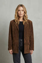 Suede Blazer Brown Women's Structured Shoulder Jacket – Casual, Office · Werune