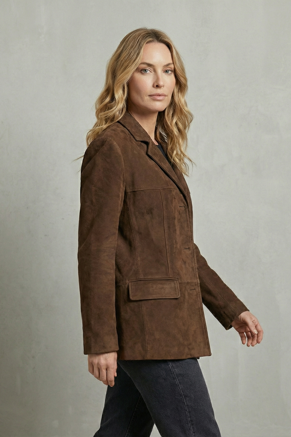 Suede Blazer Brown Women's Structured Shoulder Jacket – Casual, Office · Werune