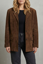 Suede Blazer Brown Women's Structured Shoulder Jacket – Casual, Office · Werune