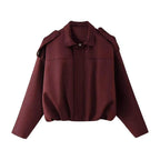 Suede Bomber Jacket Brown Oversized Women's Zip Front – Casual, Office, Holiday, Gift