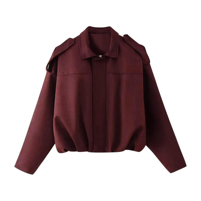 Suede Bomber Jacket Brown Oversized Women's Zip Front – Casual, Office, Holiday, Gift