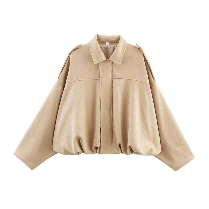 Suede Bomber Jacket Brown Oversized Women's Zip Front – Casual, Office, Holiday, Gift