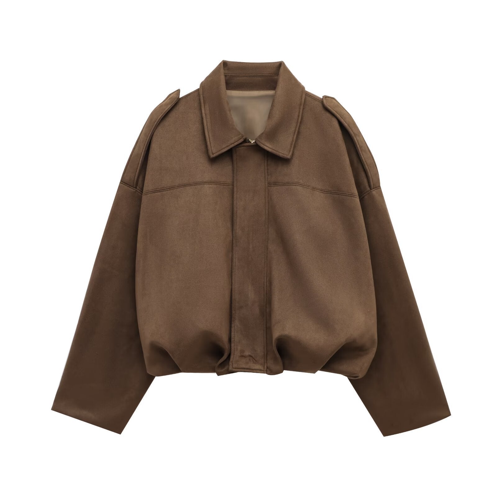 Suede Bomber Jacket Brown Oversized Women's Zip Front – Casual, Office, Holiday, Gift