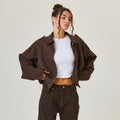 Suede Bomber Jacket Brown Oversized Women's Zip Front – Casual, Office, Holiday, Gift