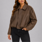 Suede Bomber Jacket Oversized Women's Olive Green – Casual, Autumn Layering Outerwear