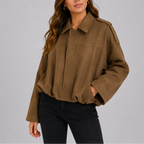 Suede Bomber Jacket Oversized Women's Olive Green – Casual, Autumn Layering Outerwear