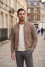 Suede Bomber Jacket Taupe Brown Men's Zip-Up – Casual, Office, Holiday, Gift · Werune