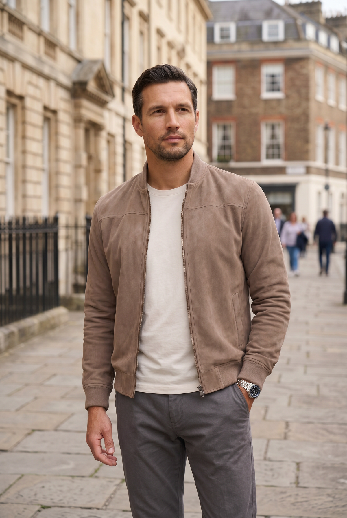 Suede Bomber Jacket Taupe Brown Men's Zip-Up – Casual, Office, Holiday, Gift · Werune