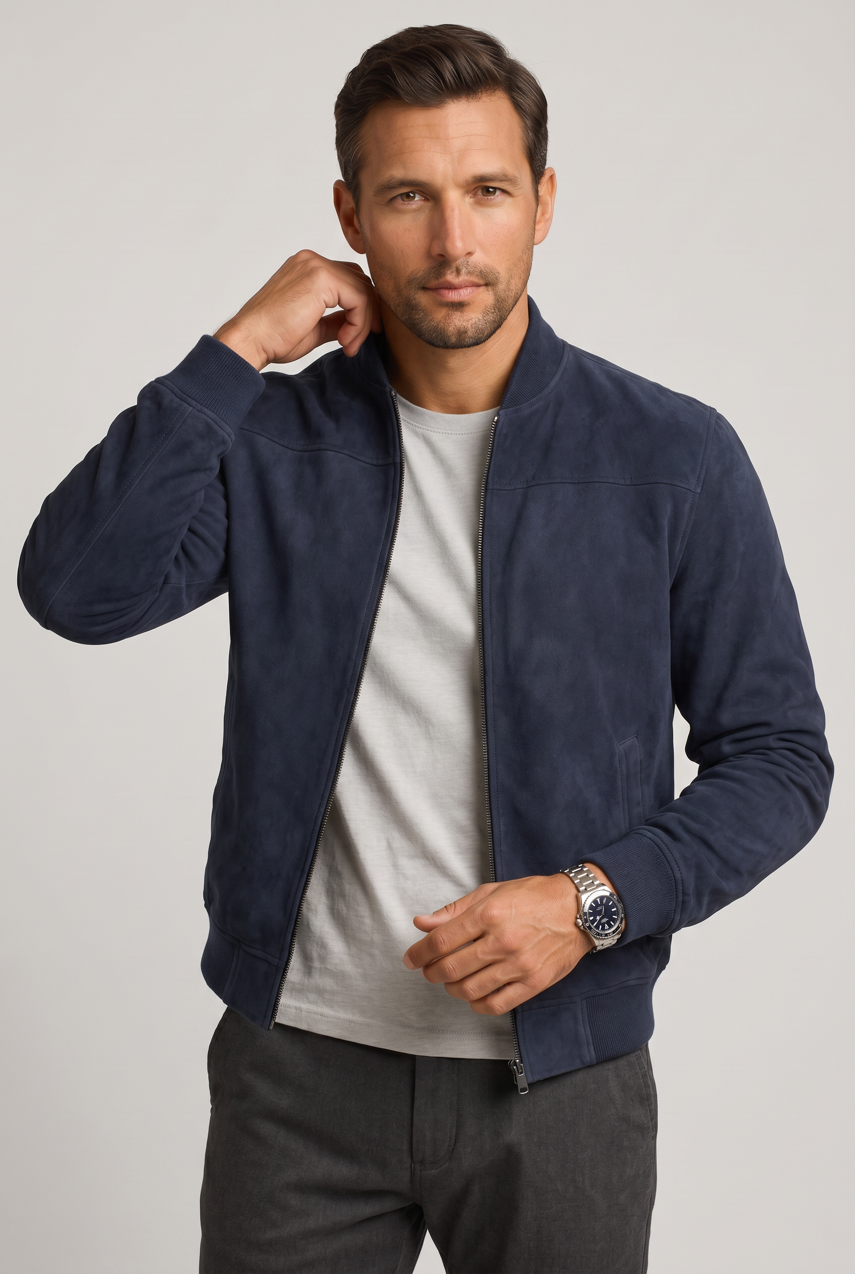 Suede Bomber Jacket Taupe Brown Men's Zip-Up – Casual, Office, Holiday, Gift · Werune