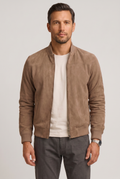 Suede Bomber Jacket Taupe Brown Men's Zip-Up – Casual, Office, Holiday, Gift · Werune