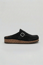 Suede Clog Mules Taupe Buckle Strap Women's Cork Footbed Slip-On – Casual, Everyday