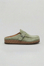 Suede Clog Mules Taupe Buckle Strap Women's Cork Footbed Slip-On – Casual, Everyday