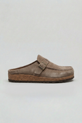 Suede Clog Mules Taupe Buckle Strap Women's Cork Footbed Slip-On – Casual, Everyday