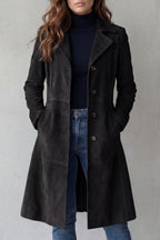 Suede Coat Longline Brown Women's – Casual, Office, Holiday, Gift · Werune