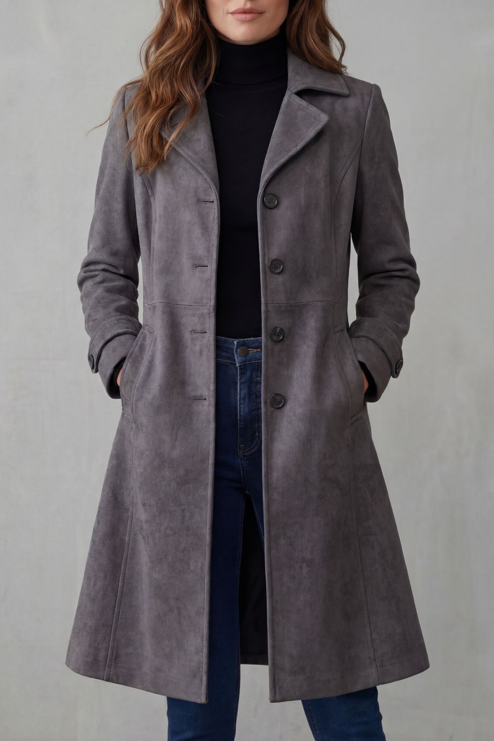 Suede Coat Longline Brown Women's – Casual, Office, Holiday, Gift · Werune