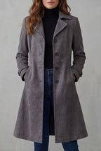 Suede Coat Longline Brown Women's – Casual, Office, Holiday, Gift · Werune