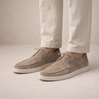 Suede Loafers Men's Taupe Lace-Up Moccasin Shoes White Sole – Casual, Office, Holiday, Gift