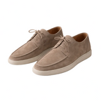 Suede Loafers Men's Taupe Lace-Up Moccasin Shoes White Sole – Casual, Office, Holiday, Gift