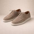 Suede Loafers Men's Taupe Lace-Up Moccasin Shoes White Sole – Casual, Office, Holiday, Gift