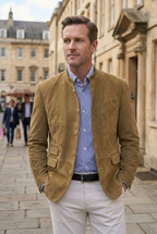 Suede Look Jacket Tan Stand Collar Men's – Casual, Office, Holiday, Gift · Werune