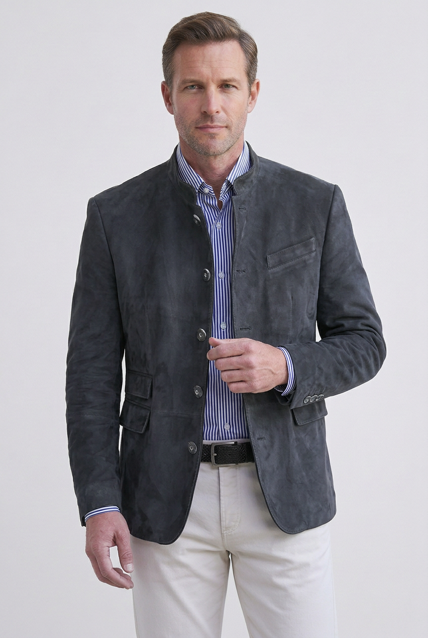 Suede Look Jacket Tan Stand Collar Men's – Casual, Office, Holiday, Gift · Werune