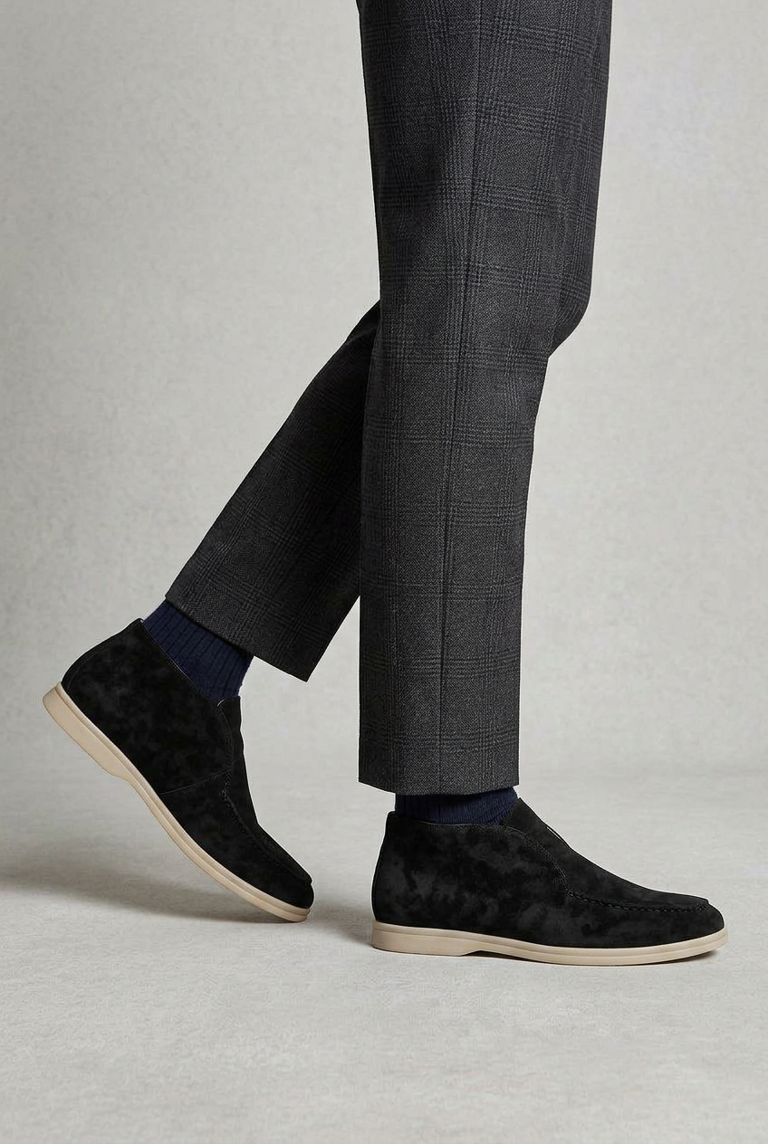 Suede Slip-On Loafers Men's Black Moc Toe Ankle Boots – Casual, Office, Everyday Comfort