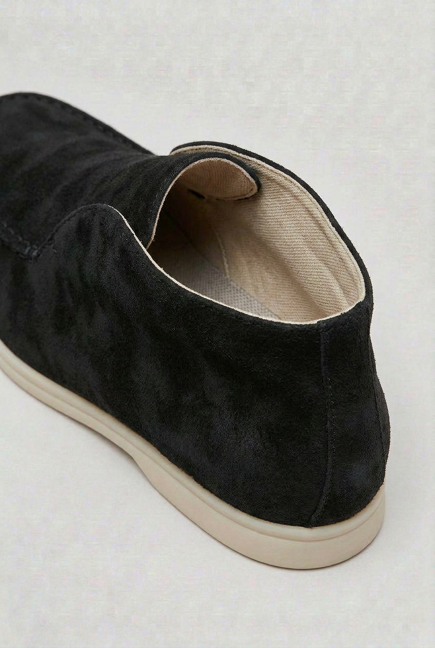 Suede Slip-On Loafers Men's Black Moc Toe Ankle Boots – Casual, Office, Everyday Comfort