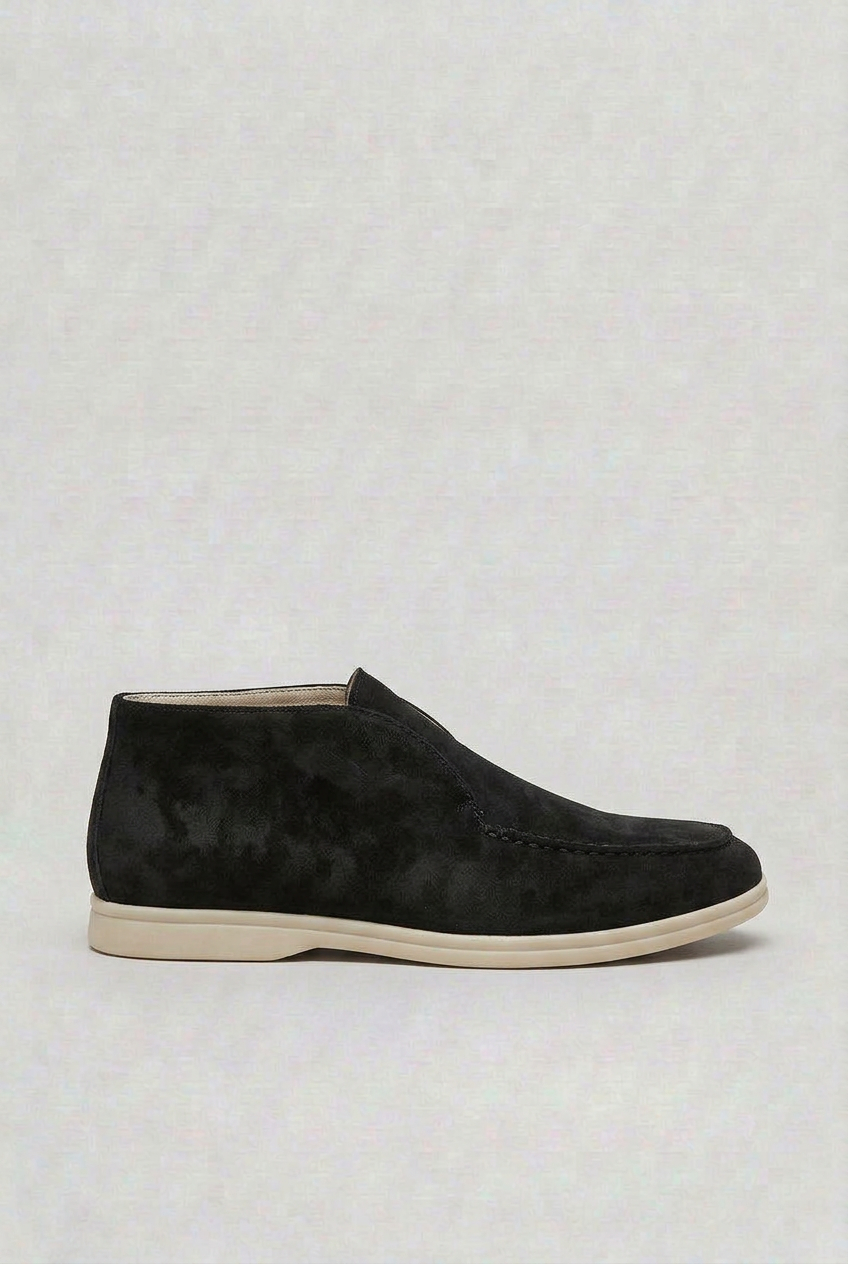 Suede Slip-On Loafers Men's Black Moc Toe Ankle Boots – Casual, Office, Everyday Comfort