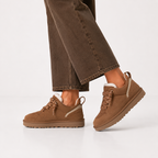 Suede Sneakers Women's Chestnut Platform Fleece-Lined Low-Top – Casual, Winter, Everyday Comfort
