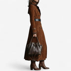 Suede Trench Coat Long Brown Double-Breasted Women's – Casual, Office, Holiday, Gift
