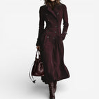 Suede Trench Coat Long Brown Double-Breasted Women's – Casual, Office, Holiday, Gift