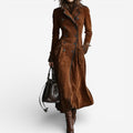 Suede Trench Coat Long Brown Double-Breasted Women's – Casual, Office, Holiday, Gift