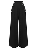 Suspender Trousers Black Wide-Leg High-Waist Women's Overalls – Casual, Office · Werune