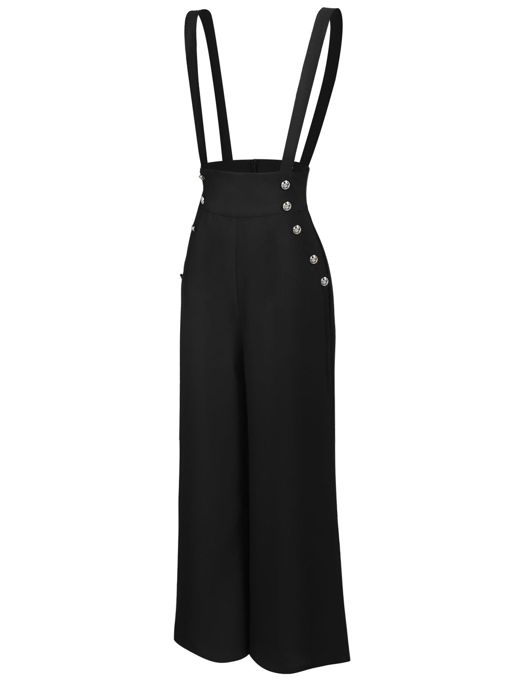 Suspender Trousers Black Wide-Leg High-Waist Women's Overalls – Casual, Office · Werune