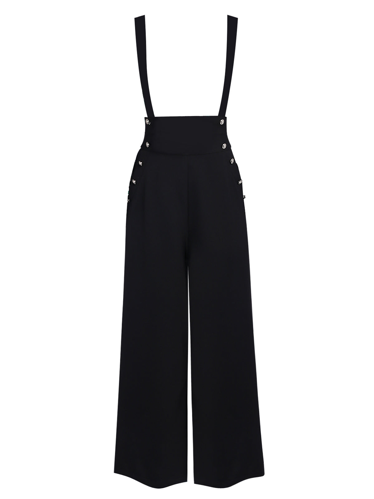 Suspender Trousers Black Wide-Leg High-Waist Women's Overalls – Casual, Office · Werune